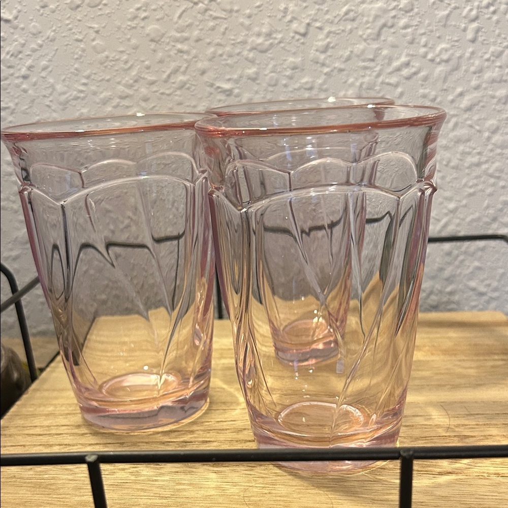 Chic Pink Glass Tumbler Set 3 pieces MidCentury Modern, Fairy Core